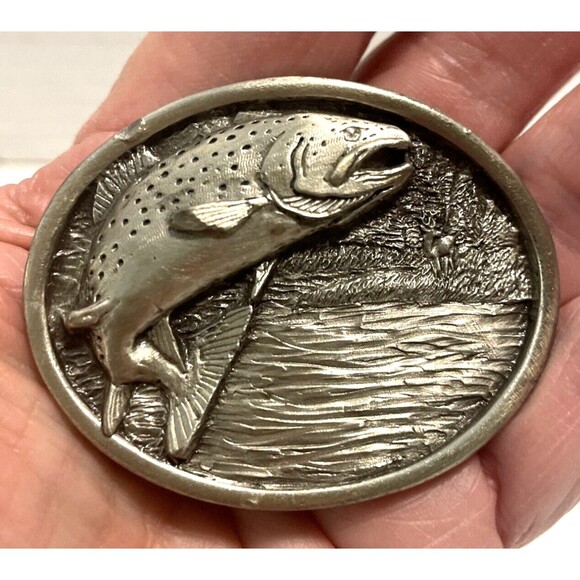 Vintage Bergamot Brass Works Bass Fish Belt Buckle Fishing Fisherman 1977 E-143 - Picture 2 of 7